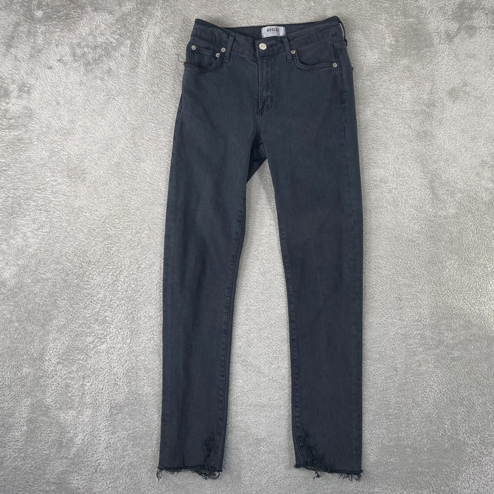 AGOLDE Toni Jeans Womens 24 Black Distressed Hem Straight Leg Slim Fit Denim